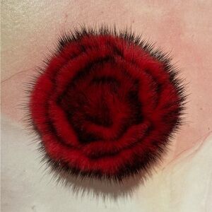 🌺🌹High-End Luxury Mink Faux Fur Soft Red Rose Flower Brooch Pin Accessory